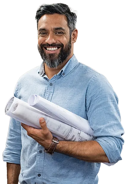 Architect holding blue prints